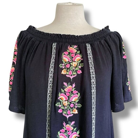 Sundance Womens Floral Path Dress Sz Small Navy Blue Linen Boho Embroidered - Picture 4 of 10